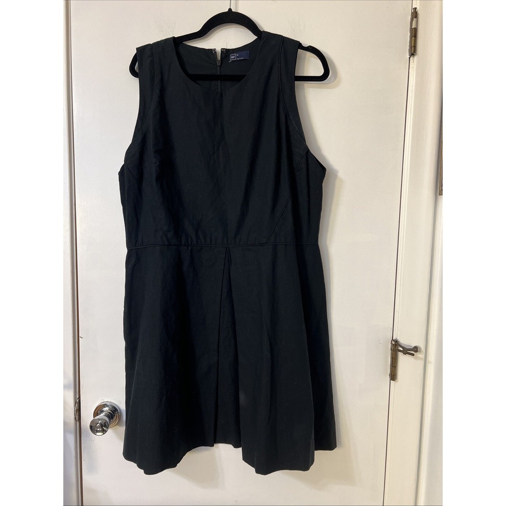 Gap Career Black  Sleeveless Linen Blend Fit & Flare Dress Preppy Size 18 Pocket